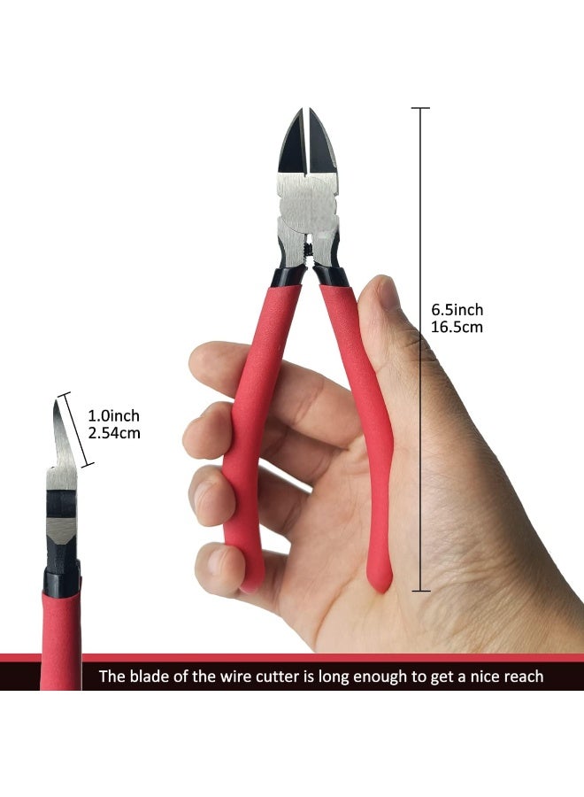 Wire Cutters, Side Cutters, Dikes Wire Cutters Diagonal Cutters with Non-slip Red Handle, Flush Cutter Pliers, Wire Clippers, Spring Loaded Wire Cutters for Jewelry, Crafting, Zip Tie