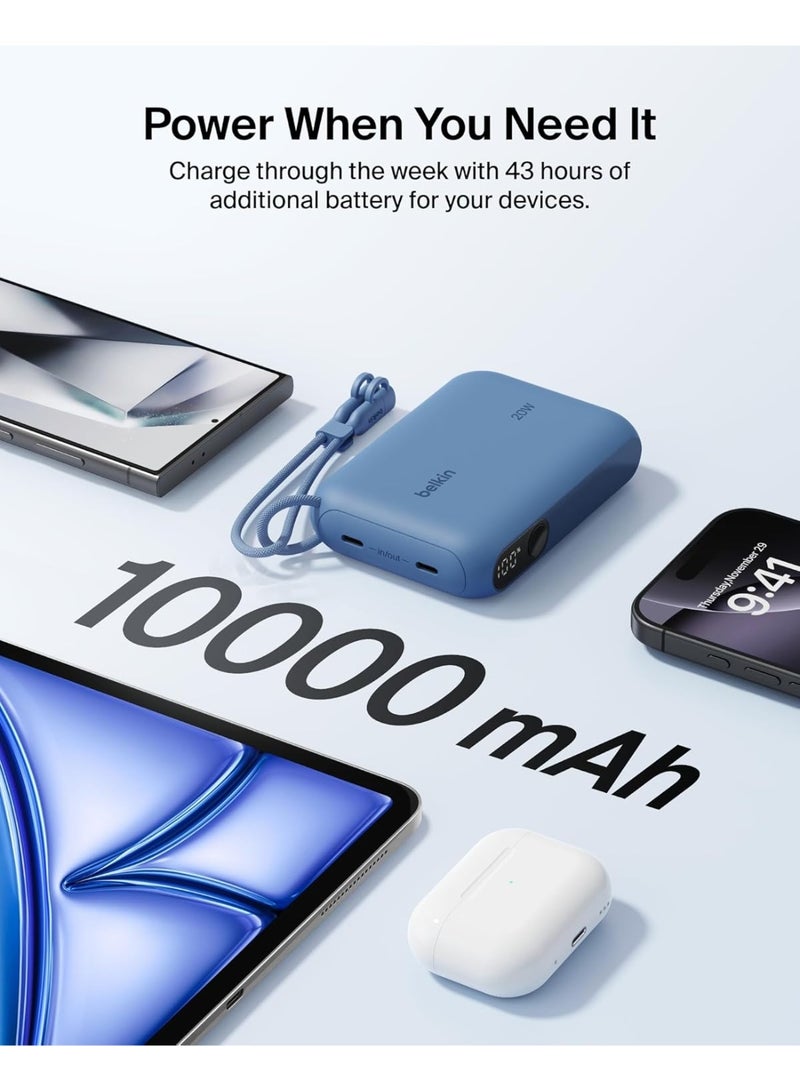 Belkin Slim 10,000mAh USB-C Power Bank – Blue