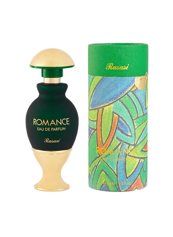 Rasasi Romance EDP Perfume 45mlPerfumes & FragrancesA sweet blend of fruity and floral ingredients infused with notes of musk and amber. Fruity, Green accord Rose, Jasmine Sandalwood, Musk, Amber