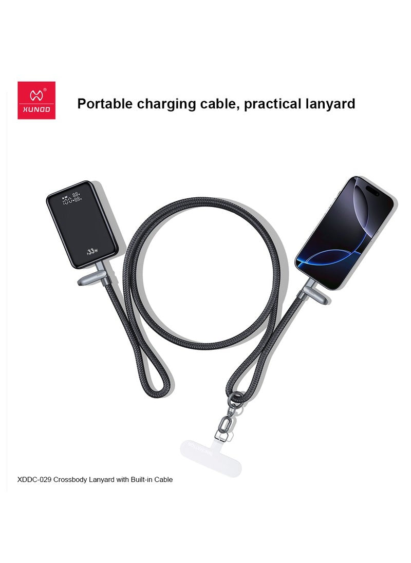 XUNDD Crossbody Lanyard with Builtin Cable (USBC Compatible with Lightning) 27W Charging Cable Body Neck Lanyard for Compatible with iPhone 14 Pro Max iPhone 14 Pro 14 Plus 13 Pro Max etc (1.2M) (Pink)Mobile AccessoriesBuilt-in 27W Charging Cable: Feature