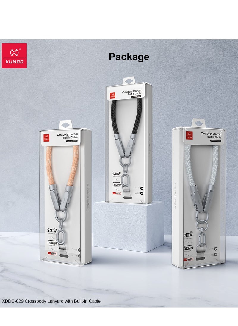 XUNDD Crossbody Lanyard with Builtin Cable (USBC to USBC) 240W Charging Cable Body Neck Lanyard for Compatible with iPhone 16 Pro Max Samsung S25 Ultra iPhone 15 Pro Max etc. (1.2M) (Pink)Mobile Accessories240W USB-C to USB-C Charging Cable: Features a hi