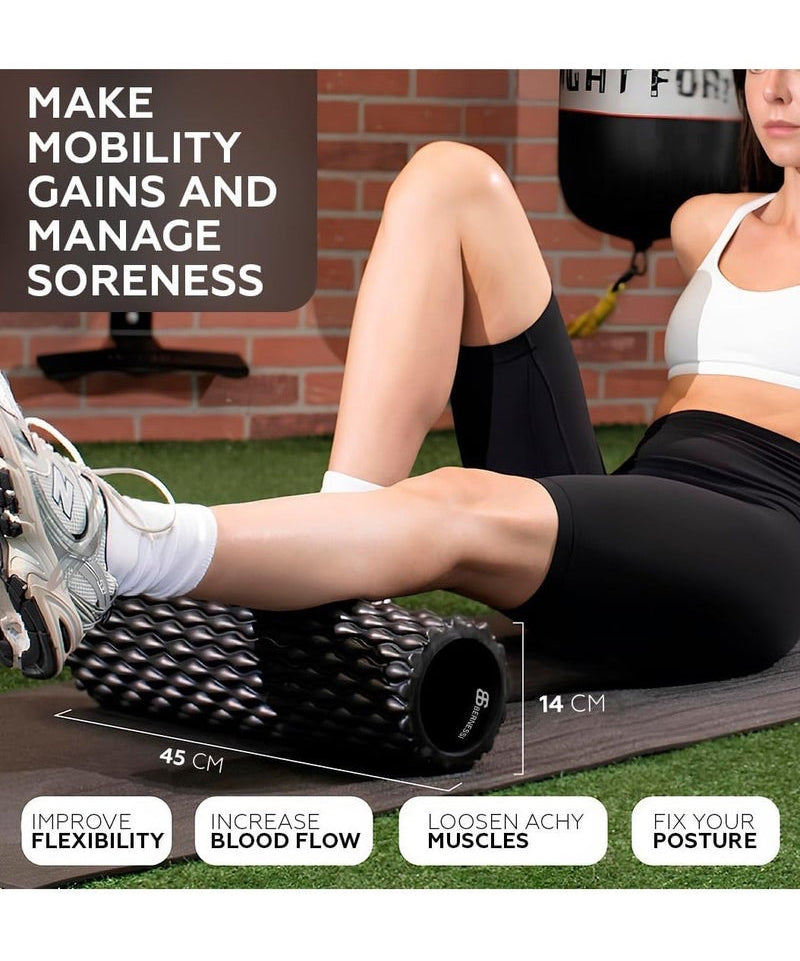Bernessi Foam Roller 45 × 14 cm – High-Density Textured Massage Roller for Muscle Recovery, Black
