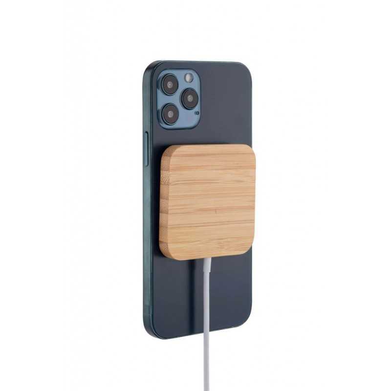 DOMITZ 15W Square Bamboo MagSafe Wireless Charger – Eco-Friendly Fast Charging Pad for iPhone & MagSafe Devices