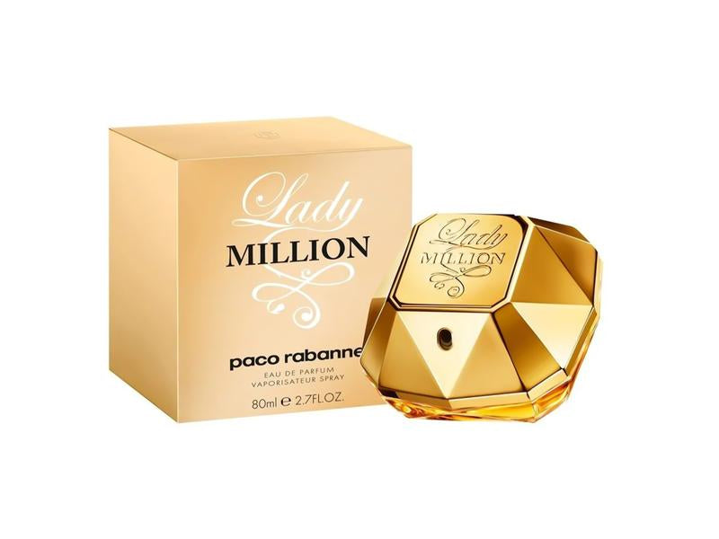 Paco Rabanne Lady Million For Women Eau De Parfum 80mlPerfumes & FragrancesLady Million by Rabanne, a sensual fruity fragrance with a trail of white flowers that pulls you in. Disarming. Play with fire and obey no one. Except your fantasies. Top Note: Cit