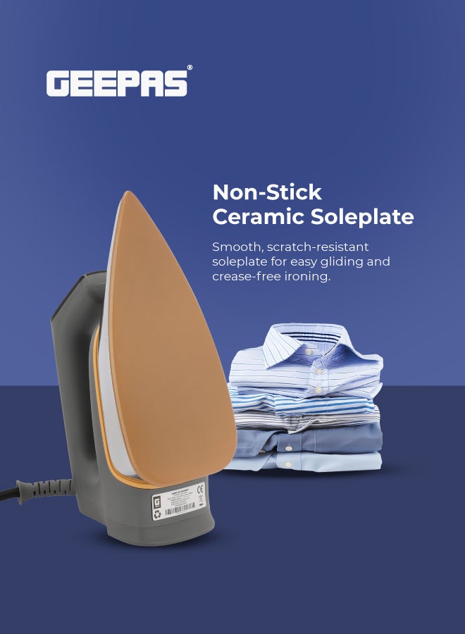 Geepas GDI23016 1310W Dry Iron – Non-Stick Soleplate, Adjustable Thermostat Control, Indicator Light, 2-Year Warranty, Multicolour