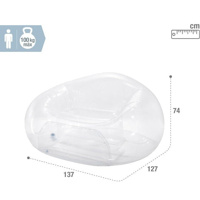 Intex Beanless Bag Inflatable Lounge Chair – Transparent, Clear PVC, 200lb, Folds Compact