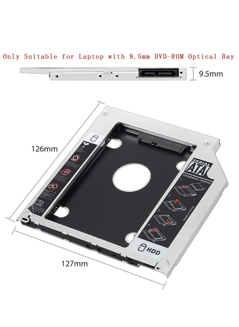 Hard Drive Caddy Tray 9.5mm 2nd 2.5 inch SATA HDD SSD Hard Drive Tray Replacement DVD CD ROM Optical Drive Caddy Tray Adapter for DELL HP Lenovo ThinkPad ACER ASUS Laptop