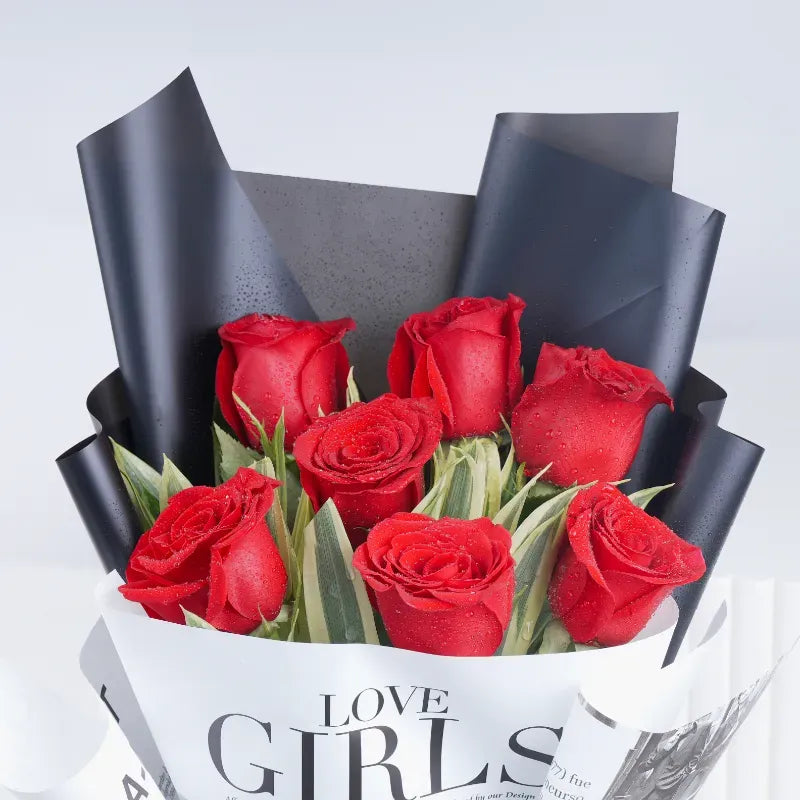 Romantic bouquet of seven red roses