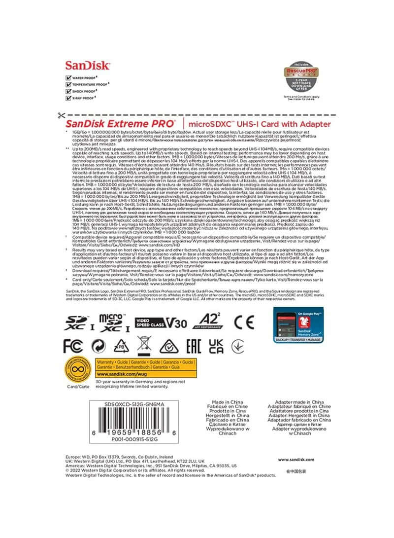 SanDisk Extreme PRO microSDXC 512GB UHS-I – UAEComputer & Laptop AccessoriesThe SanDisk Extreme PRO 512GB microSDXC UHS-I card offers top-tier performance tailored for content creators, mobile gamers, and drone operators in the UAE. Featuring read speeds