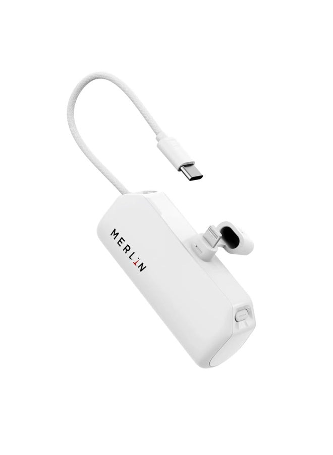 Merlin PD Powerstand Portable Power bank 5000mAh with 20W PD fast chargingBuiltin TypeC pin and additional fast charging cables Compatible with iOS and Android device (WHITE)