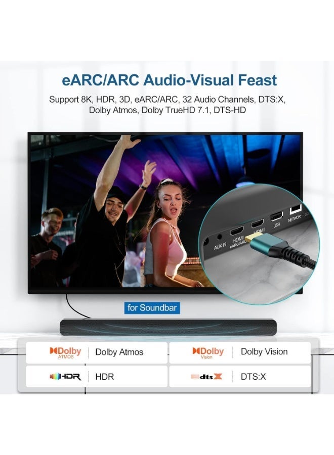 HDMI Cable 8K 48Gbps Ultra High Speed HDMI Cable 8K 60Hz HDR10+ ARC eARC HDCP2.3 Netflix Roku TV PC Monitor Projector MacBook Pro/Blu-ray-3 meters