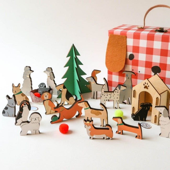 Wooden Dog Advent Calendar Suitcase