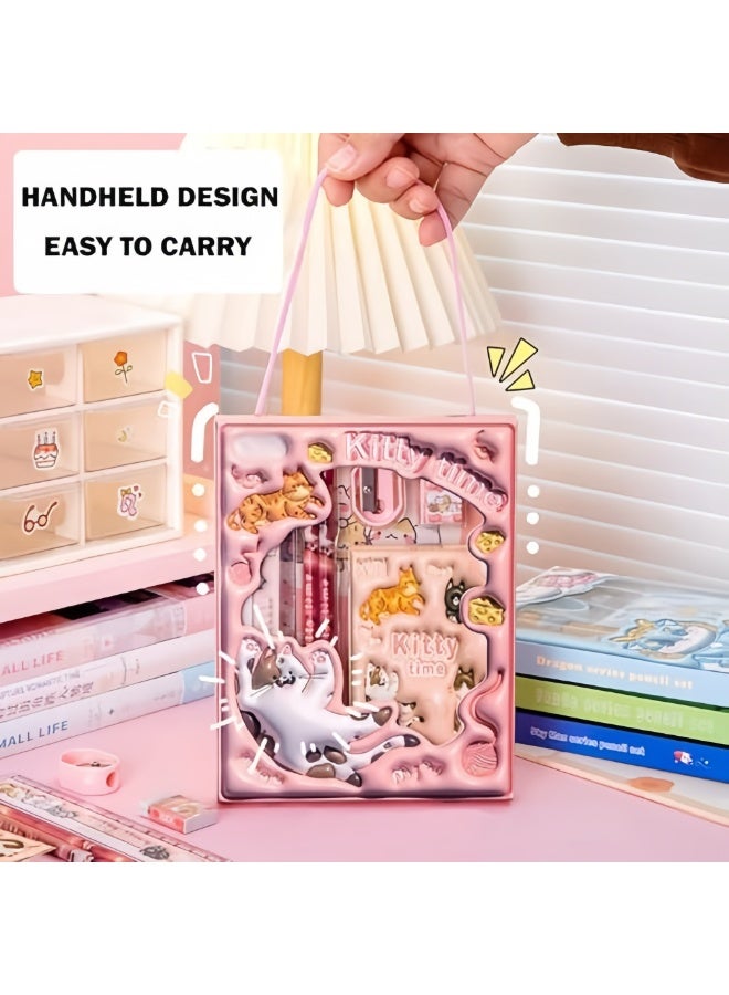 Generic Back to School Supply Kit for Girls – Pink Cat Stationery Set with Notebook, Pencils, Ruler, Eraser & Sharpener, Cute School Supplies