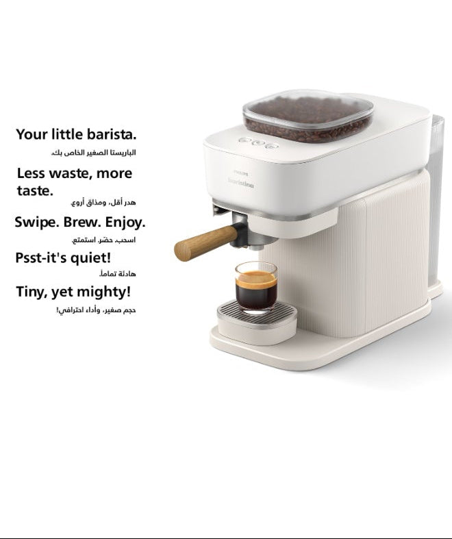 Philips Baristina Semi-Automatic Espresso Maker + Milk Frother Bundle – White