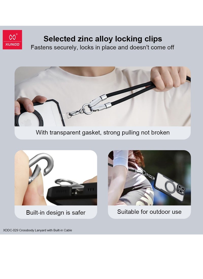 XUNDD Crossbody Lanyard with Builtin Cable (USBC to USBC) 240W Charging Cable Body Neck Lanyard for Compatible with iPhone 16 Pro Max Samsung S25 Ultra iPhone 15 Pro Max etc. (1.2M) (Black)Mobile Accessories240W USB-C to USB-C Charging Cable: Features a h