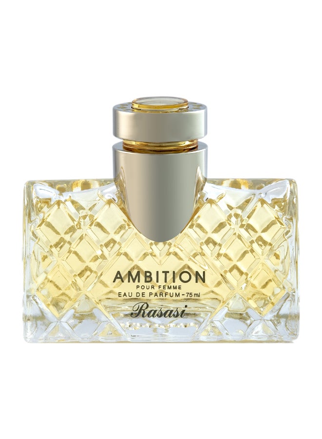 Rasasi Ambition For Women Edp 75mlPerfumes & FragrancesBase Note Vetiver, Benjoin, Graine D’ AmbretteHeart/Middle Note Pivoine, Rose Cent Folia Fir Abs, IrisTop Note Freesia, Cassis, Framboise, Violet