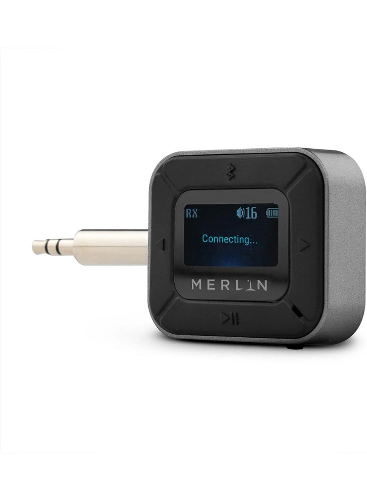 Merlin MBT30 Bluetooth  AirJack Dual Pro 2in1 Transmitter and Receiver Wireless Audio Adapter for Airplane TV Car AUX Low Latency Stereo Sound Dual Pairing | Black