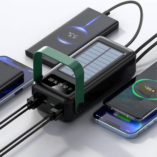 Green Lion Solar Max 80000mAh Power Bank – 4 Built-In Cables, Digital Display, Solar, UAE Brand