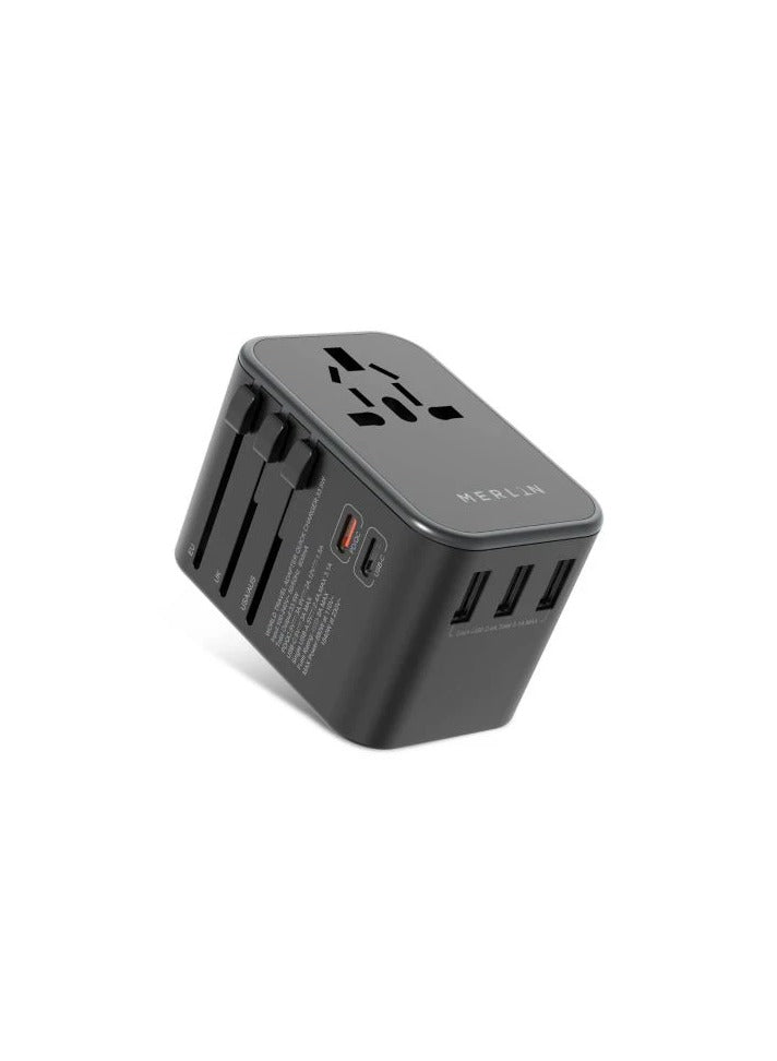 Merlin 20W Universal Travel Adapter – PD 20W Fast Charging World Plug Converter with Dual USBC and Dual USBA Ports 18W Quick Charge 3.0