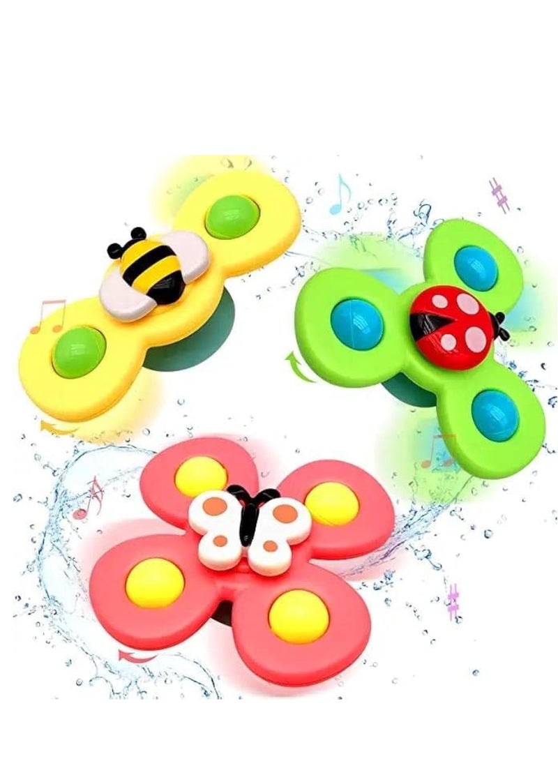 Bath Spinning Toys 3 Piece, Suction Cup Bath Tub Toys for Boys and Girls, Rattle Bathtub Bath Toys for Children, Spinning Sensory Learning Toys for Toddlers 1-3, Kids Rattle Toy Gift Set
