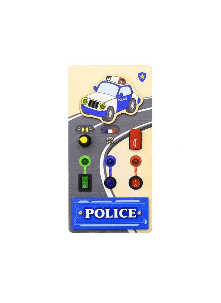 Pordi Police car busy boardMaterial: Plywood / Pinewood, Age: 3+, Sensory: Technology, Visual, Color, Fine Motor, Auditory
