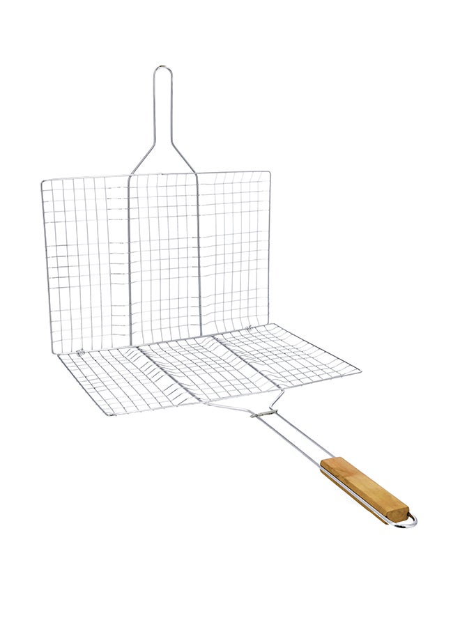 Royalford Chromium-Plated Iron BBQ Grill Basket – Silver/Brown, 30 × 40 × 58 cm