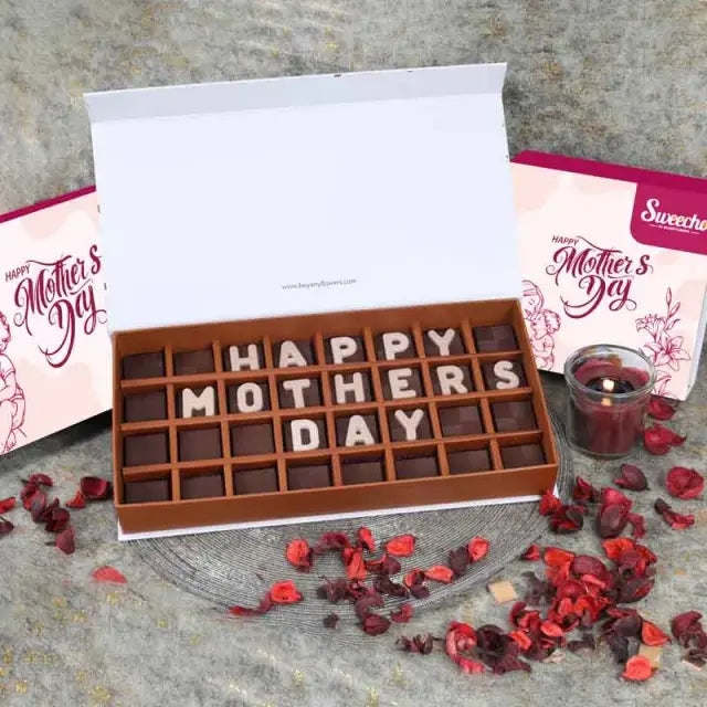 Happy Mothers Day Chocolates By SweechoChocolate & ConfectioneryBrand - Sweecho Text - Happy Mothers Day Type - Milk Chocolate Quantity - 32 Pcs Marble Chocolate Letters Assorted Flavors - Pistachio, Cheesecake, Lotus, Hazelnut, Coffee, Cornflakes and Mix