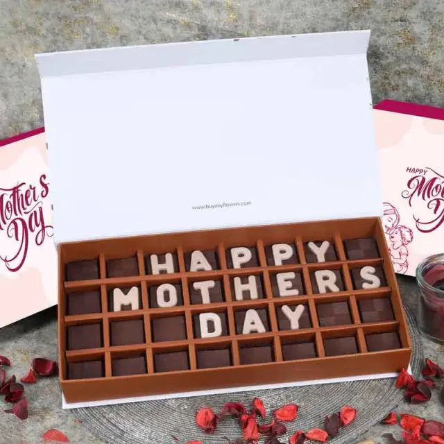 Happy Mothers Day Chocolates By SweechoChocolate & ConfectioneryBrand - Sweecho Text - Happy Mothers Day Type - Milk Chocolate Quantity - 32 Pcs Marble Chocolate Letters Assorted Flavors - Pistachio, Cheesecake, Lotus, Hazelnut, Coffee, Cornflakes and Mix