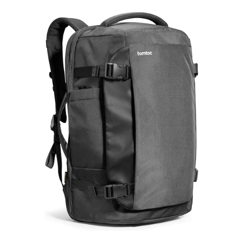 tomtoc 40L travel backpack in black nylon – TSA friendly flight-approved carry-on fitting 17.3-inch laptop, unisex adult 