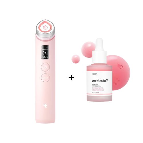 Medicube Age-R Booster Pro Pink 6-in-1 skincare device with PDRN Pink Peptide Eye Serum bundle set