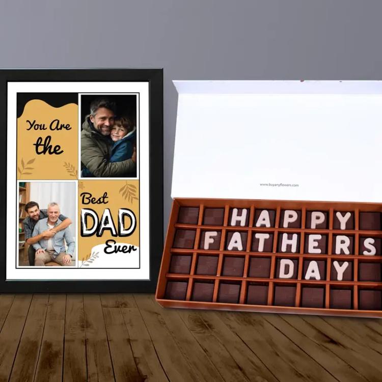 Personalised Frame and ChocolatesChocolate & ConfectioneryHappy Fathers Day Chocolates, Personalised Photo Frame, Size - A4.