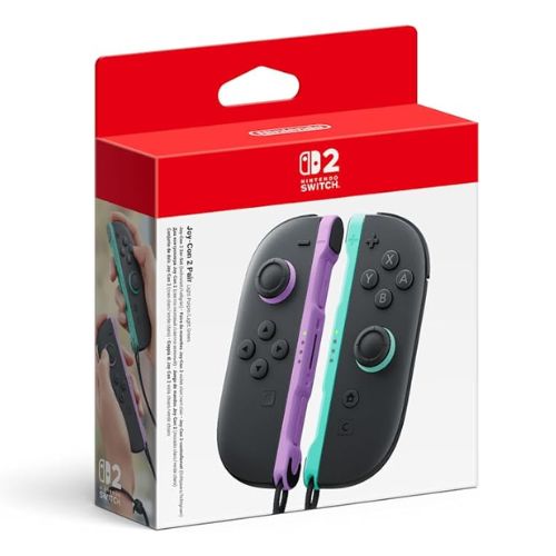 Nintendo Switch 2 Joy-Con 2 controllers in light purple and light green with HD Rumble and mouse controls