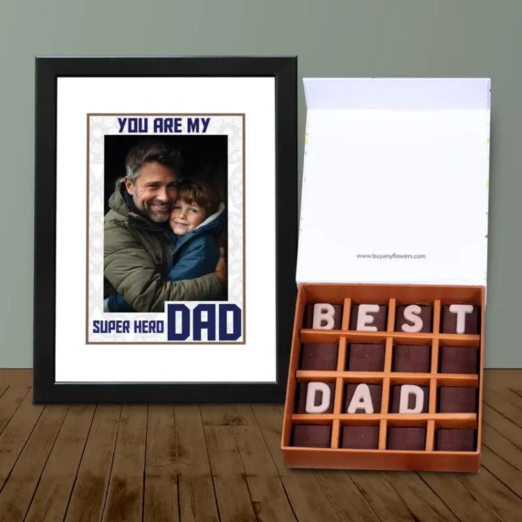 Personalised Frame and Best Dad ChocolateChocolate & ConfectioneryBest Dad Chocolates By Sweecho, Personalised Photo Frame, Size - A4.