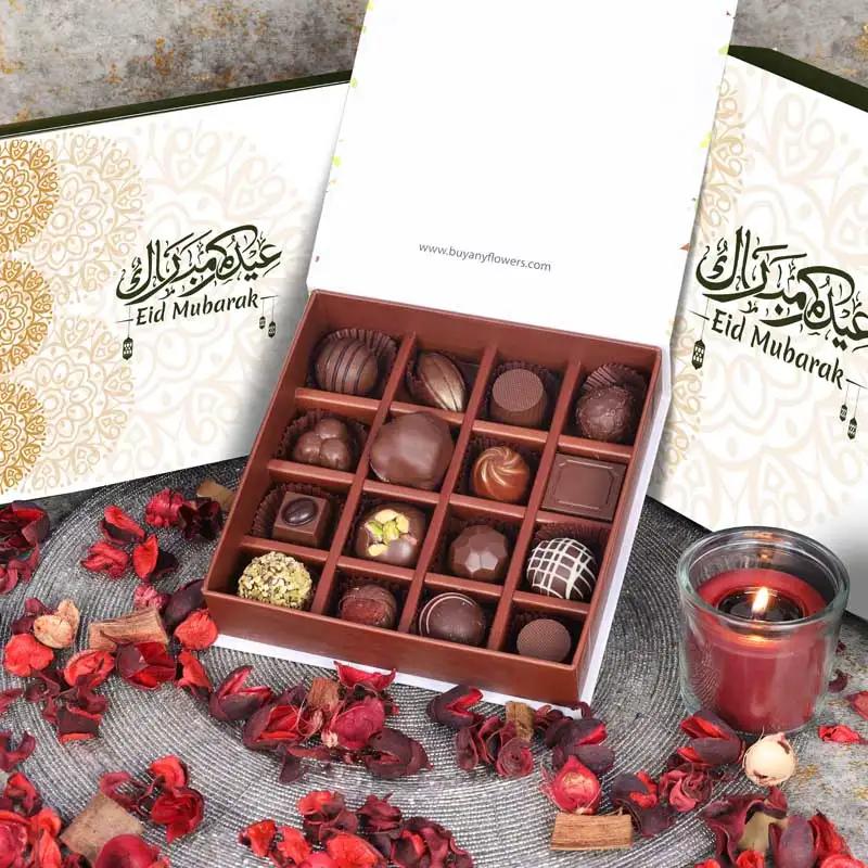 Eid Premium Chocolates By Sweecho 16 Pcs GreenChocolate & ConfectioneryProduct Description Brand - Sweecho Type - Milk Chocolate Quantity - 16 Pcs Flavors - Pistachio, Coffee, Hazelnut, Salted Caramel, Cinnamon Etc Allergens - Nuts and Milk Arranged in a