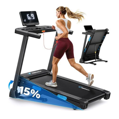 MERACH Foldable Treadmill with Incline – 0.8–12 km/h, 120kg, Wide Belt, Heart Rate, LED, Fitness App