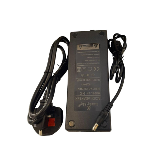 LUCKYSKY 24V 5A Power Supply Adapter AC/DC Switching Power Supply – UK Plug, 120W LED Driver for 3D Printer, CCTV, Monitor & Electronics