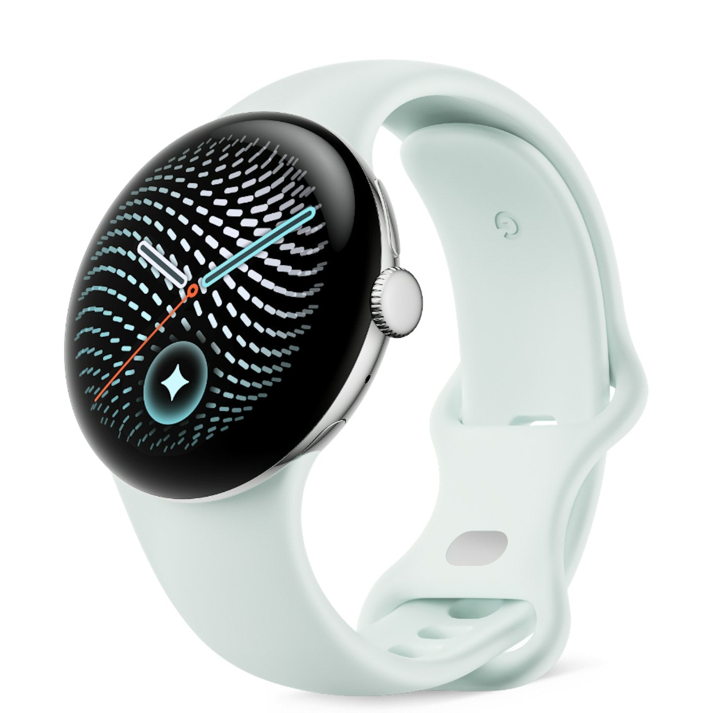 Google Pixel Watch 5 Wi-Fi – Polished Silver Case, Fog Band (2nd Gen)