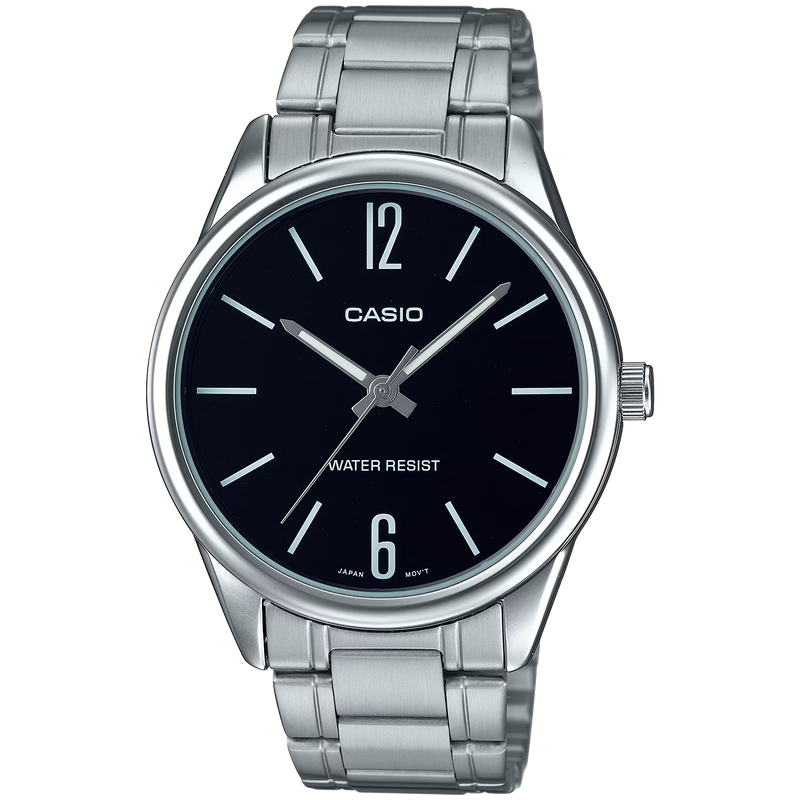 Casio Men’s Analog Watch – MTP-V005D-1BUDF, Black Dial with Silver Stainless Steel Band
