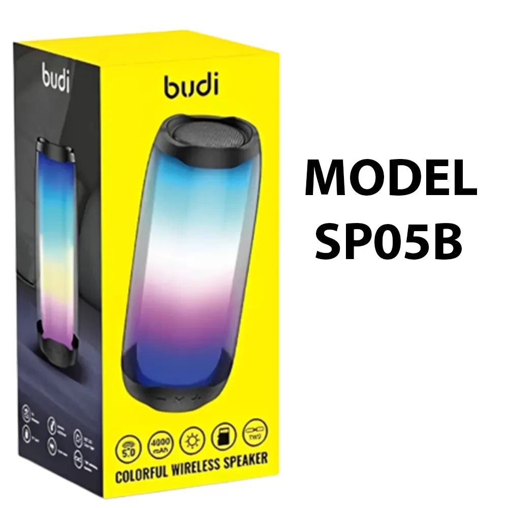 Budi Colorful Wireless 4000MAH Bluetooth SpeakerAudio & VideoBudi SP05B Bluetooth Speaker with 4000mAh Battery Sound Quality: The HI-FI composite vibration film ensures that every note and beat is articulated with precision. Whether it's the deep bass in
