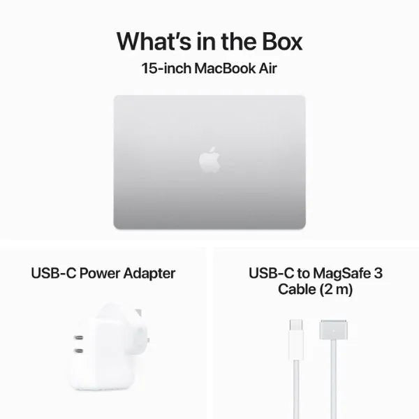 Apple MacBook Air 15-inch Laptop, Apple M3 Chip, 16GB RAM, 512GB SSD, 8-Core CPU, 10-Core GPU, Liquid Retina Display, macOS, English Keyboard – Silver