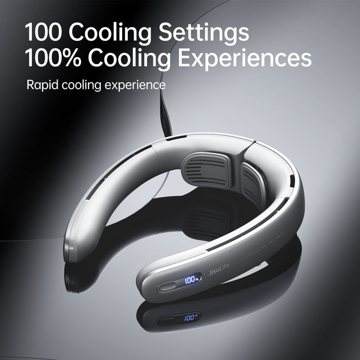 JisuLife dual turbo neck fan 100-speed LED display hands-free design