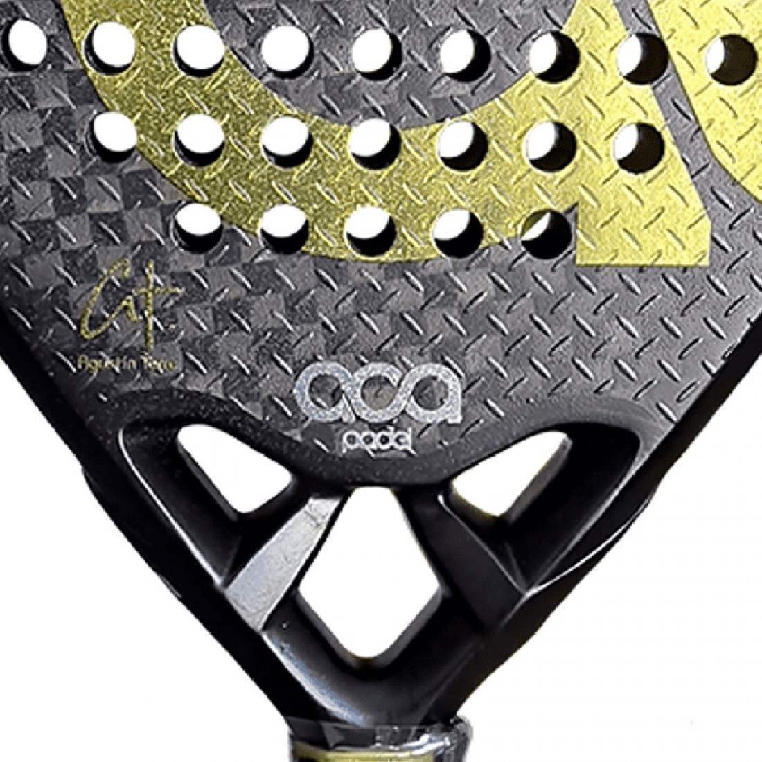 ACA Agustín Torre Palladium Gold Padel RacketEquipmentsThe ACA Agustín Torre Palladium Gold Padel Racket stands out for its exceptional construction and performance. Crafted with a 100% carbon tubular frame and 12K carbon fiber faces, it offers a solid an