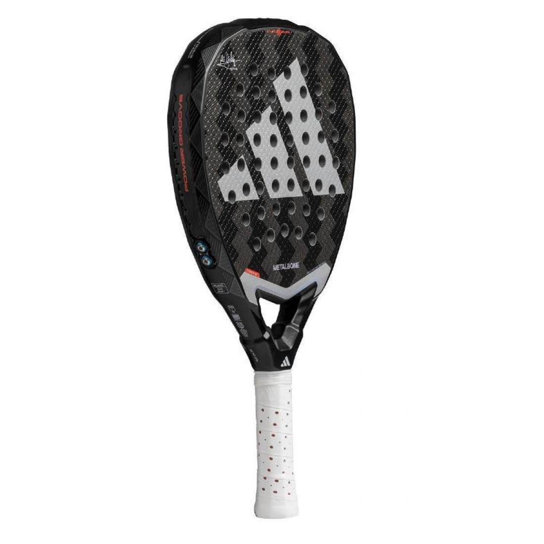 Adidas Ale Galán Metalbone 3.4 2025 RacketEquipmentsDiamond Shape & Head-Heavy Balance: Optimized for offensive play, providing a top-positioned sweet spot for powerful smashes and volleys. Carbon Aluminized 16K Face: Ensures a stiff, durable surface that