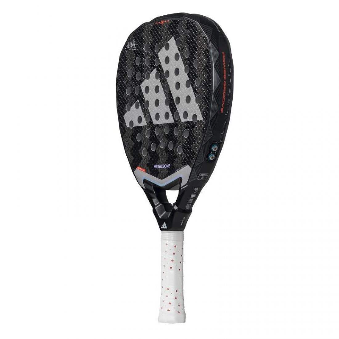Adidas Ale Galán Metalbone 3.4 2025 RacketEquipmentsDiamond Shape & Head-Heavy Balance: Optimized for offensive play, providing a top-positioned sweet spot for powerful smashes and volleys. Carbon Aluminized 16K Face: Ensures a stiff, durable surface that