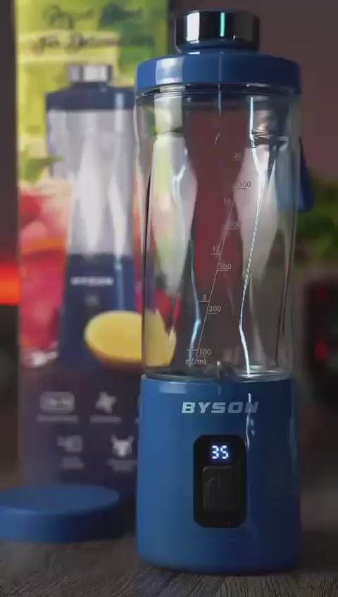 BYSON Portable Blendy Juicer – 600ml, 6 Blades, Rechargeable | JU001 BlueKitchen StorageIntroducing the BYSON Portable Blendy Juicer - the ultimate on-the-go juicing solution! With a generous 600ml capacity, 6 sharp blades, and rechargeable battery, enjoy