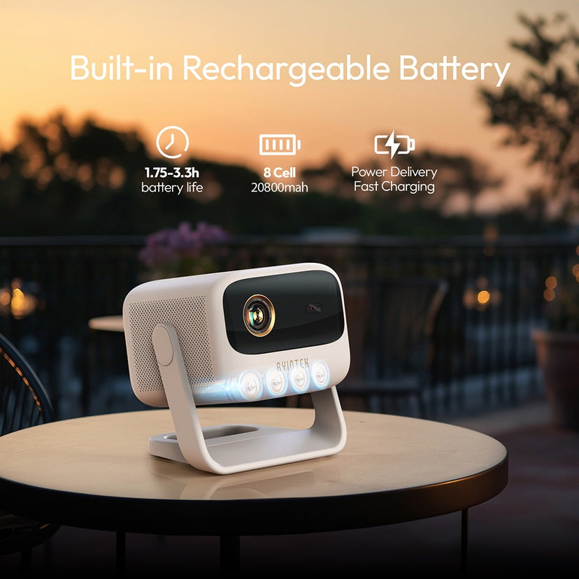 Byintek UFO U90 Max GTV Projector – 700 ANSI, 20800mAh, 1080p 4K, Android 11, Gimbal Stand, 2×10W