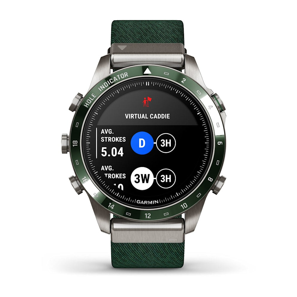 Garmin Marq Golfer Gen 2, EmeaWearablesElevate your Game UNCOMPROMISING BY DESIGNLet others know you live for the game. This luxury modern tool watch features a tritone green jacquard-weave nylon strap, stunning AMOLED touchscreen display with traditional
