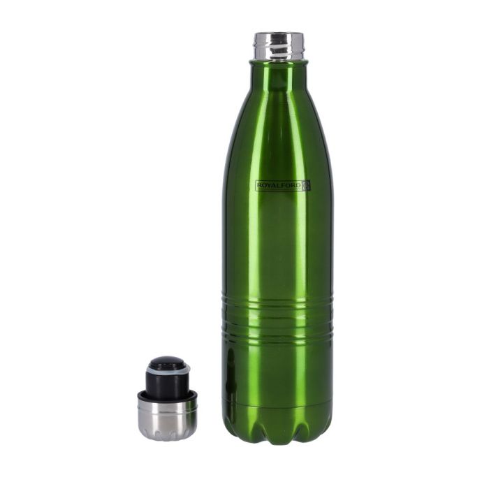 Royalford Vacuum Bottle, Double Wall Stainless Steel Flask, RF5770GR | 750ml Hot & Cold Leak-Resistant Sports Drink Bottle | High Quality Vacuum Bottle for Indoor/Outdoor Use (Green)Sustainable LivingUNIQUE DOUBLE-WALLED DESIGN & PREMIUM STAINLESS STEEL -