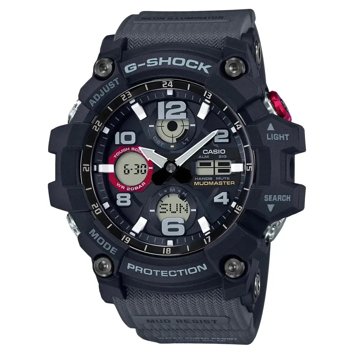 Casio G-Shock GSG-100-1A8DR Analog/Digital Watch – Mudmaster Grey, Shock & Mud Resistant, Tactical Outdoor Watch | LetsTango UAEJewelleryThe Casio G-Shock GSG-100-1A8DR from the Mudmaster series is built to endure the toughest terrain. With military-grade