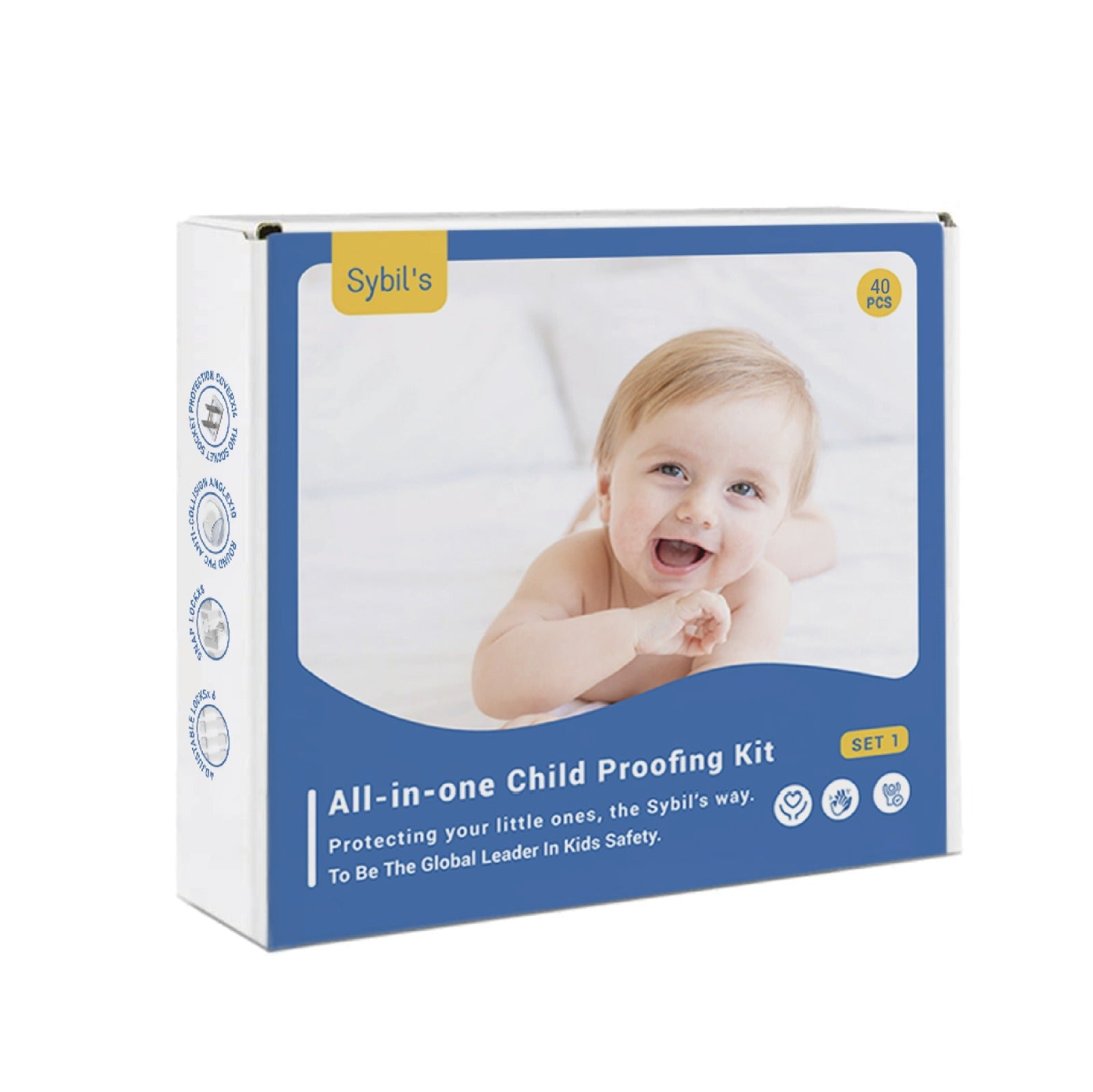 Sybils All in 1 Child Proofing Kit Set 140 PCS COMPLETE VALUE KIT - One compact package contains 4 kinds of baby proofing essentials. Improved appliance' stickiness by using a new generation of reinforced genuine 3M adhesive tape, which can adapt to vario